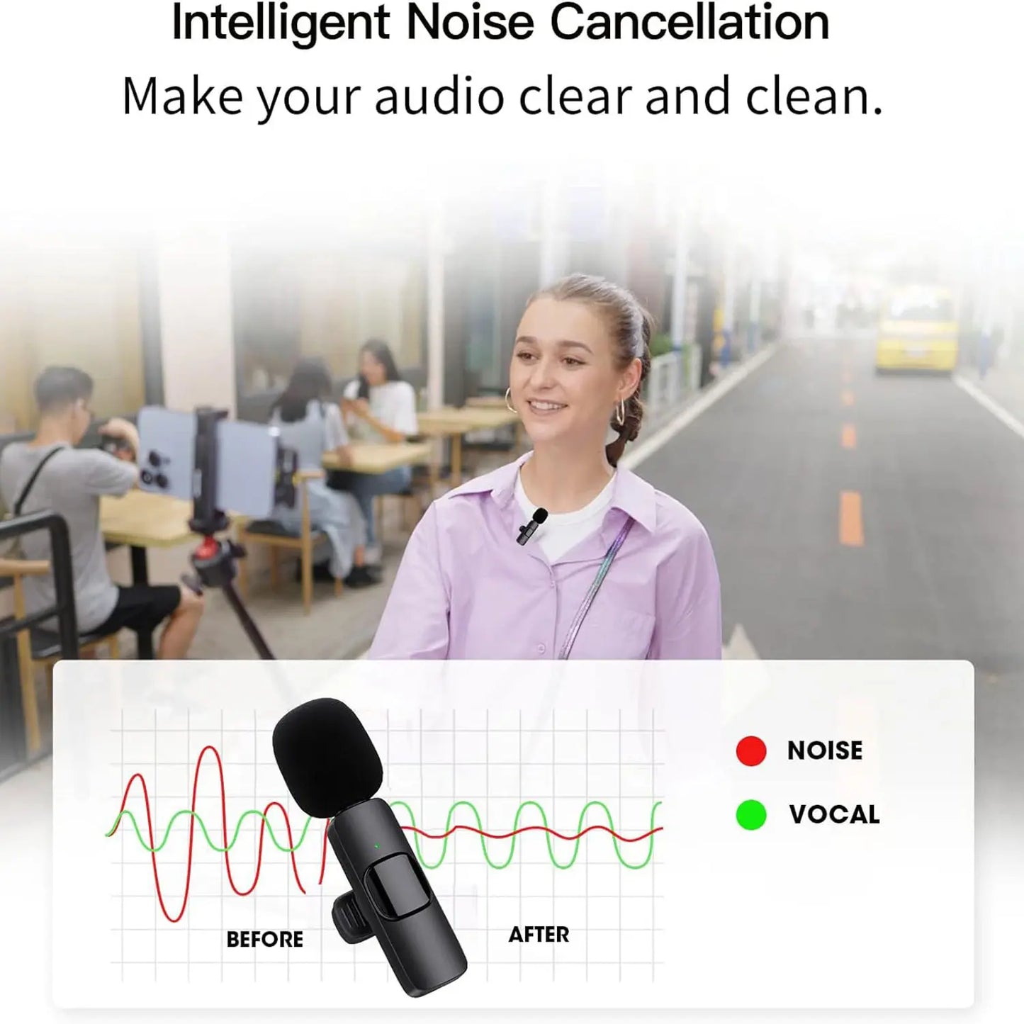 Hitozon Wireless Lavalier Microphone for iPhone 15/16/17, iPad, and Android - Portable USB-C Microphone with Noise Reduction for Video Recording, Vlogging, TikTok, and YouTube