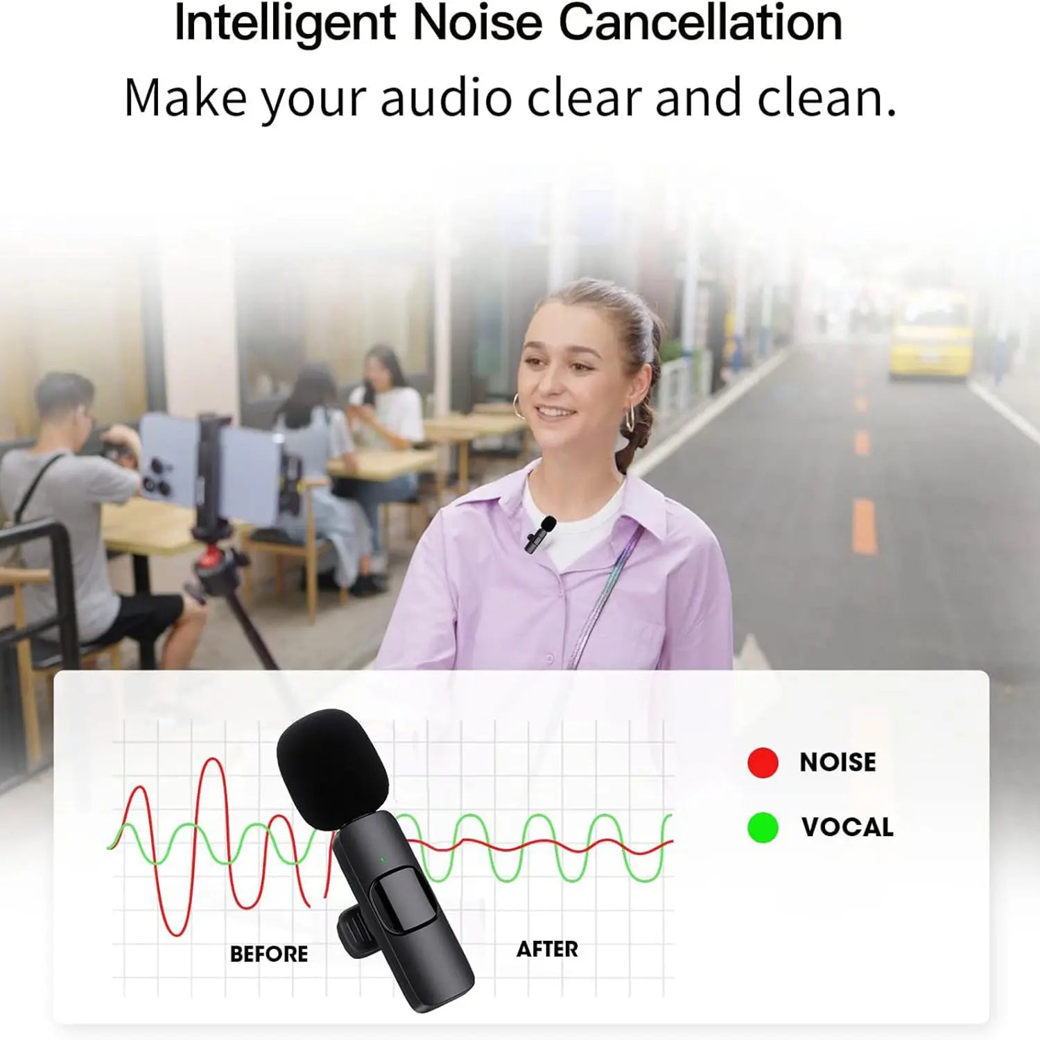 Hitozon Wireless Lavalier Microphone for iPhone 15/16/17, iPad, and Android - Portable USB-C Microphone with Noise Reduction for Video Recording, Vlogging, TikTok, and YouTube