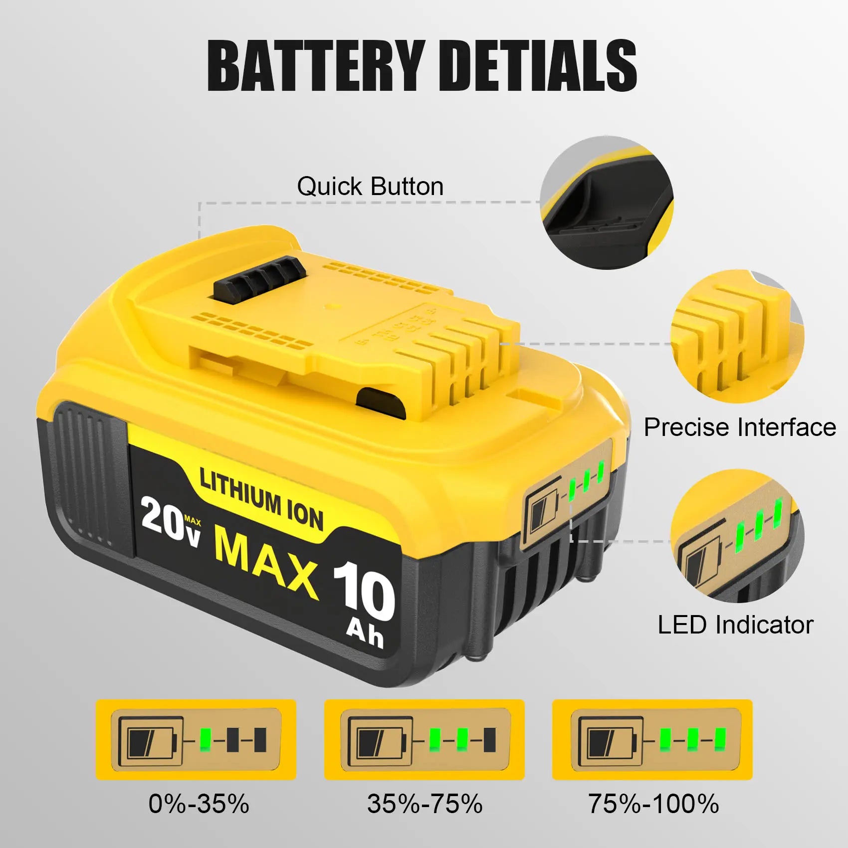 10Ah Lithium Battery Pack Compatible with Devvalt 20V Tools, Replacement for DCB200/ DCB204/ DCB180/ DCB182 and More（（Choose: 4Batterise, 2 Batteries, or Combo））
