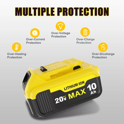 10Ah Lithium Battery Pack Compatible with Devvalt 20V Tools, Replacement for DCB200/ DCB204/ DCB180/ DCB182 and More（（Choose: 4Batterise, 2 Batteries, or Combo））