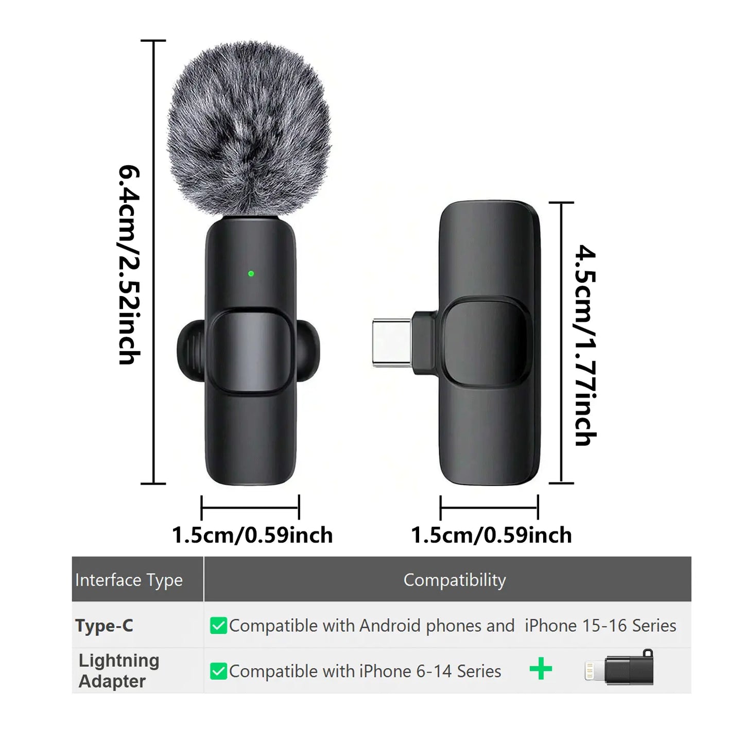 Hitozon Wireless Lavalier Microphone for iPhone 15/16/17, iPad, and Android - Portable USB-C Microphone with Noise Reduction for Video Recording, Vlogging, TikTok, and YouTube