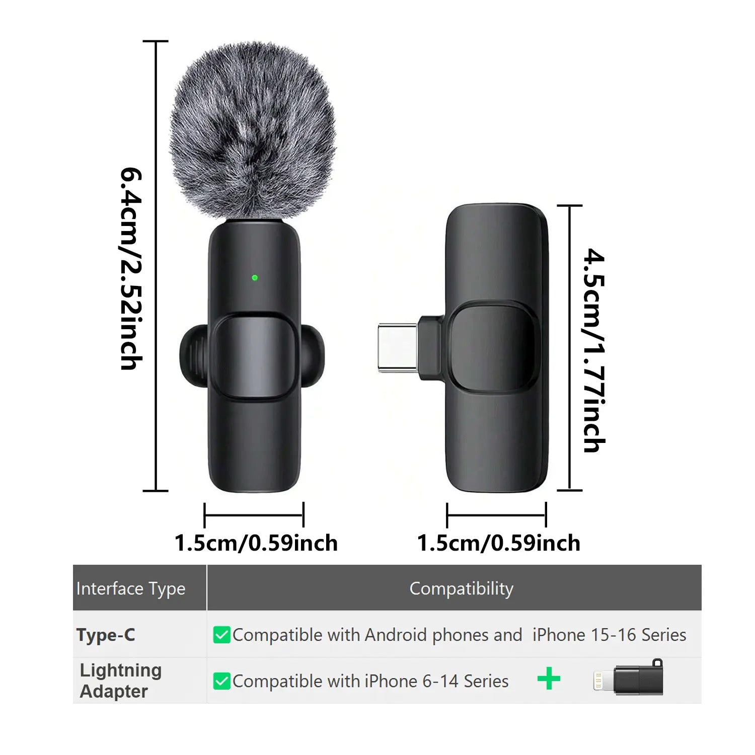 Hitozon Wireless Lavalier Microphone for iPhone 15/16/17, iPad, and Android - Portable USB-C Microphone with Noise Reduction for Video Recording, Vlogging, TikTok, and YouTube