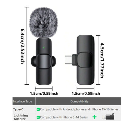 Hitozon Wireless Lavalier Microphone for iPhone 15/16/17, iPad, and Android - Portable USB-C Microphone with Noise Reduction for Video Recording, Vlogging, TikTok, and YouTube